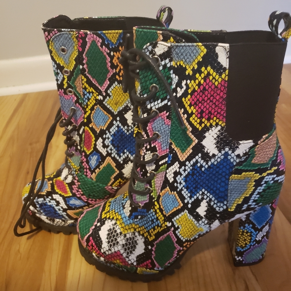 Multi colored snake skin boots
